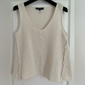 Cream Sleeveless V-Neck Knit Top